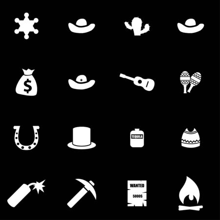 Vector white wild west icon set on black backgroundのイラスト素材
