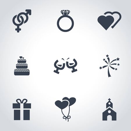 Vector black wedding icon set on grey backgroundのイラスト素材