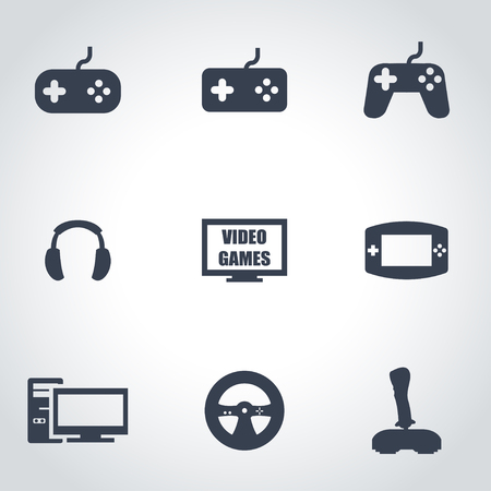 Vector black video games icon set on grey backgroundのイラスト素材