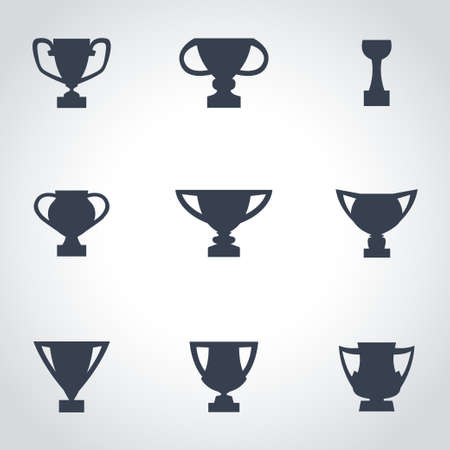 Vector black trophy icon set on grey backgroundのイラスト素材