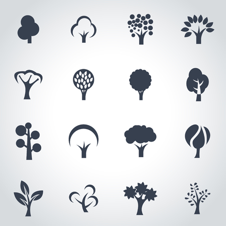 Vector black trees icon set on grey backgroundのイラスト素材