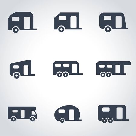 Vector black trailer icon set on grey backgroundのイラスト素材