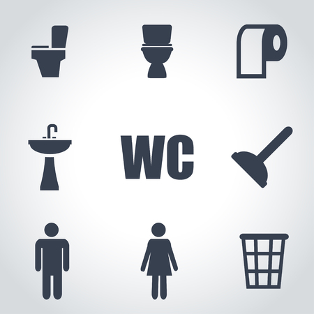 Vector black toilet icon set on grey backgroundのイラスト素材