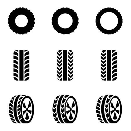 Vector black tire icon set on white backgroundのイラスト素材