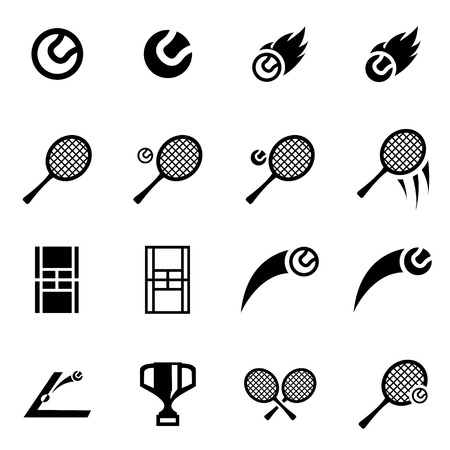 Vector black tennis icon set on white backgroundのイラスト素材