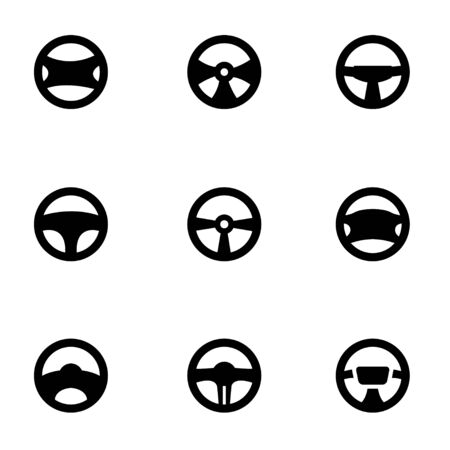 Vector black steering wheels icon set on white backgroundのイラスト素材