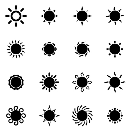 Vector black sun icon set on white background Vector black sun icon set on white background