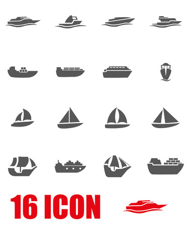 Vector grey ship and boat icon set on white backgroundのイラスト素材