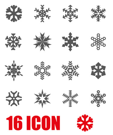 Vector grey snowflake icon set on white backgroundのイラスト素材