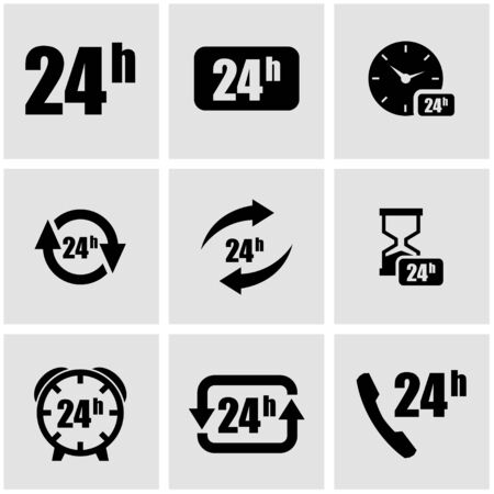 Vector black 24 hours icon set on grey backgroundのイラスト素材