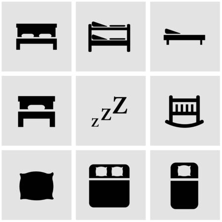 Vector black bed icon set on grey backgroundのイラスト素材