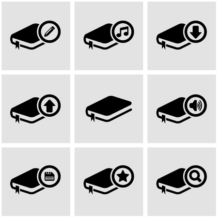 Vector black book icon set on grey backgroundのイラスト素材