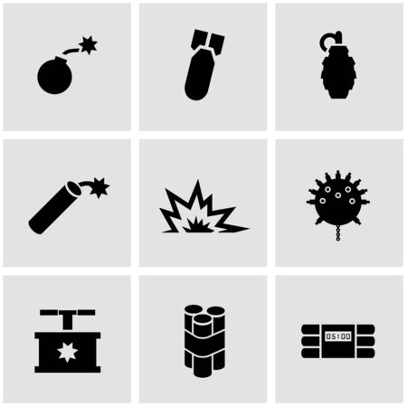 Vector black bomb icon set on grey backgroundのイラスト素材