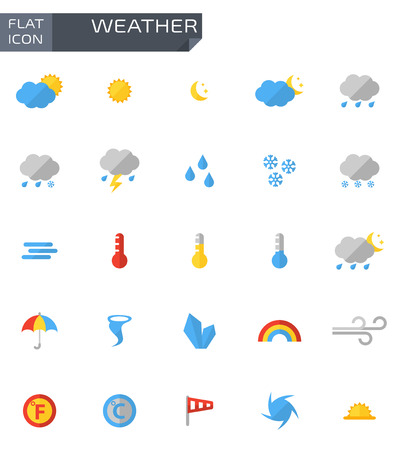 Vector flat weather icons set on white bacground.  のイラスト素材