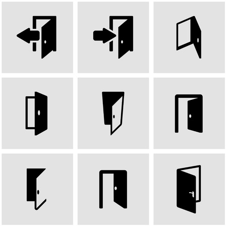Vector black door icon set. Door Icon Object, Door  Icon Picture, Door Icon Image, Door Icon Graphic, Door Icon JPG, Door Icon EPS, Door Icon AI - stock vectorのイラスト素材