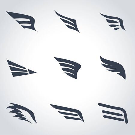 Vector black wing icon set. Wing Icon Object, Wing  Icon Picture, Wing Icon Image, Wing Icon Graphic, Wing Icon JPG, Wing Icon EPS, Wing Icon AI - stock vectorのイラスト素材