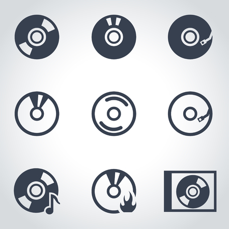 Vector black cd icon set. CD Icon Object,  CD  Icon Picture, CD Icon Image,  CD Icon Graphic,  CD Icon JPG,  CD Icon EPS,  CD Icon AI - stock vectorのイラスト素材