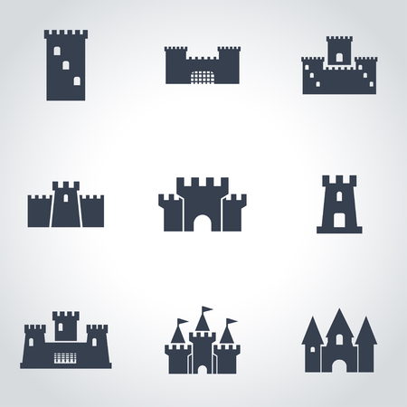 Vector black castle icon set. Castle Icon Object,  Castle  Icon Picture, Castle Icon Image,  Castle Icon Graphic,  Castle Icon JPG,  Castle Icon EPS,  Castle Icon AI - stock vectorのイラスト素材