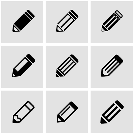 Vector black pencil icon set. Pencil Icon Object, Pencil Icon Picture, Pencil Icon Image - stock vectorのイラスト素材