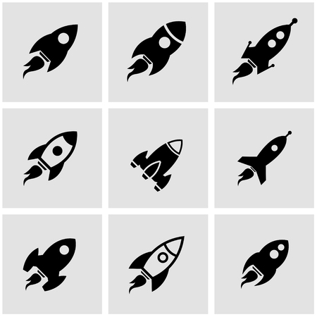Vector black rocket icon set. Rocket Icon Object, Rocket Icon Picture, Rocket Icon Image - stock vectorのイラスト素材