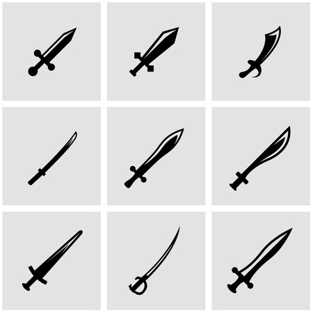 Vector black sword icon set. Sword Icon Object, Sword Icon Picture, Sword Icon Image - stock vectorのイラスト素材
