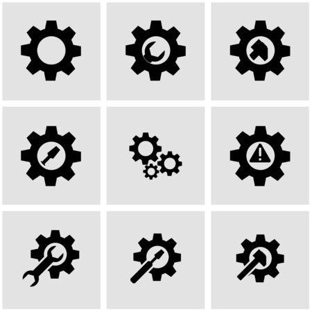 Vector black tools in gear icon set. Tools in gear Icon Object, Tools in gear Icon Picture, Sword Icon Image - stock vectorのイラスト素材