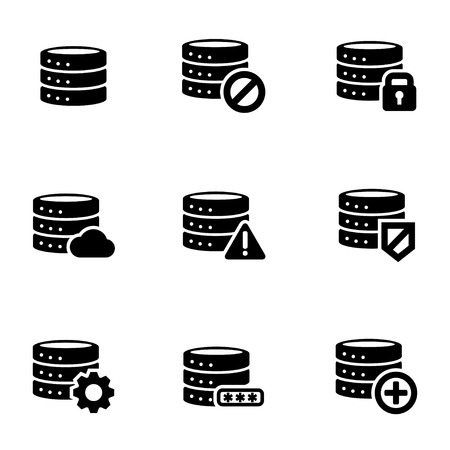 Vector black database icon set. Database Icon Object, Database  Icon Picture, Database Icon Image, Database Icon Graphic, Database Icon JPG, Database Icon EPS, Database Icon AI - stock vectorのイラスト素材
