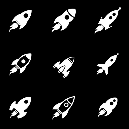 Vector white rocket icon set. Rocket Icon Object, Rocket Icon Picture, Rocket Icon Image - stock vectorのイラスト素材