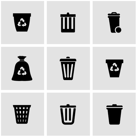 Vector black trash can icon set. Trash Can Icon Object, Trash Can Icon Picture, Trash Can Icon Image - stock vectorのイラスト素材