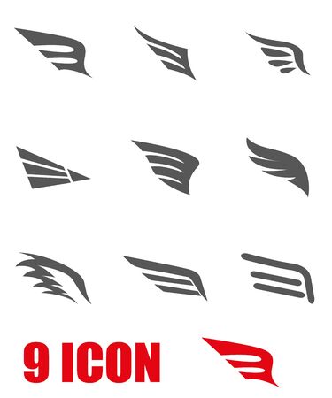 Vector grey wing icon set. Wing Icon Object, Wing  Icon Picture, Wing Icon Image, Wing Icon Graphic, Wing Icon JPG, Wing Icon EPS, Wing Icon AI - stock vectorのイラスト素材