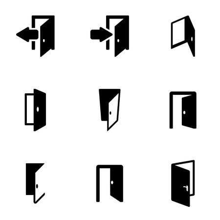Vector black door icon set. Door Icon Object, Door  Icon Picture, Door Icon Image, Door Icon Graphic, Door Icon JPG, Door Icon EPS, Door Icon AI - stock vectorのイラスト素材