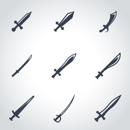 Vector black sword icon set. Sword Icon Object, Sword cart Icon Picture, Sword Icon Image - stock vectorのイラスト素材