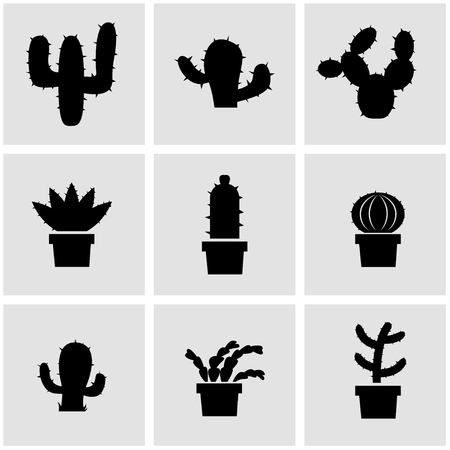 Vector black cactus icon set. Cactus Icon Object, Cactus Icon Picture, Cactus Icon Image - stock vectorのイラスト素材