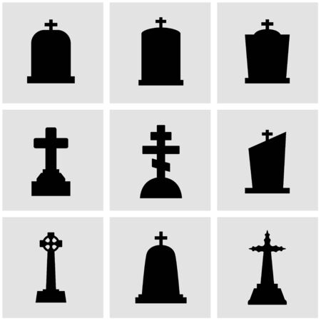 black gravestone icon set. Gravestone Icon Object, Gravestone Icon Picture, Gravestone Icon Imageのイラスト素材