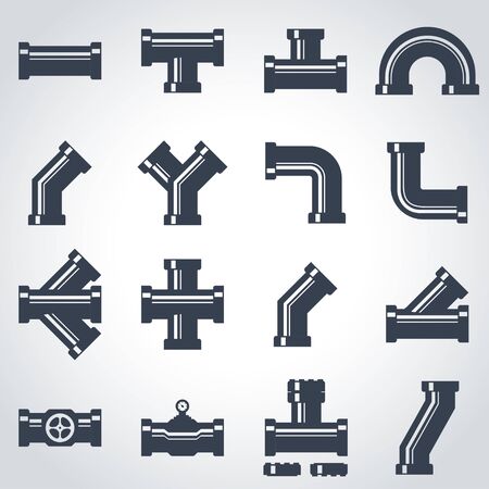 black pipe fittings icon set. Pipe Fittings Icon Object, Pipe Fittings Icon Picture, Pipe Fittings Icon Imageのイラスト素材