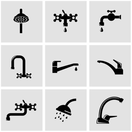 black water tap icon set. Water Tap Icon Object, Water Tap Icon Picture, Water Tap Icon Imageのイラスト素材