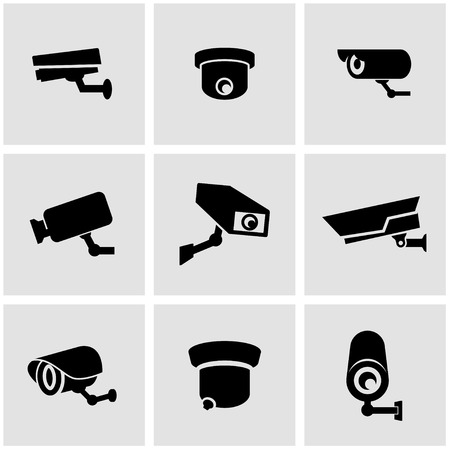 Vector black security camera icon set. Security Camera Icon Object, Security Camera Icon Picture, Security Camera Icon Image のイラスト素材