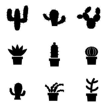 Vector black cactus icon set. Cactus Icon Object, Cactus Icon Picture, Cactus Icon Image - stock vectorのイラスト素材