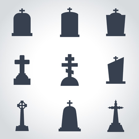 Vector black gravestone icon set. Gravestone Icon Object, Gravestone Icon Picture, Gravestone Icon Image - stock vectorのイラスト素材