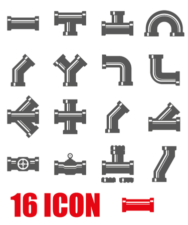 Vector grey pipe fittings icon set. Pipe Fittings Icon Object, Pipe Fittings Icon Picture, Pipe Fittings Icon Image - stock vectorのイラスト素材