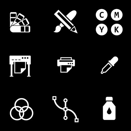 Vector white polygraphy icon set. Polygraphy Icon Object, Polygraphy Icon Picture, Polygraphy Icon Image - stock vectorのイラスト素材