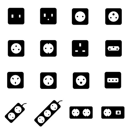 Vector black power socket icon set. Power Socket Icon Object, Power Socket Icon Picture, Power Socket Icon Image - stock vectorのイラスト素材