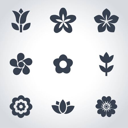 Vector black flowers icon set. Flowers Icon Object, Flowers Icon Picture, Flowers Icon Image - stock vectorのイラスト素材