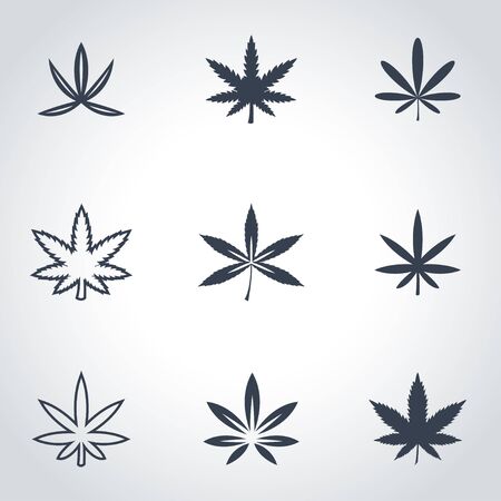Vector black marijuana icon set. Marijuana Icon Object, Marijuana Icon Picture, Marijuana Icon Image - stock vectorのイラスト素材