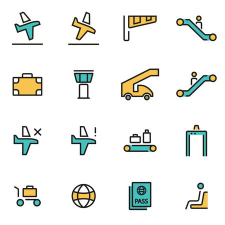 Trendy flat line icon pack for designers and developers. Vector line airport icon set, Airport Icon Object, Airport Icon Picture, Airport Icon Image - stock vectorのイラスト素材