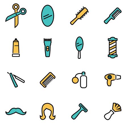 Trendy flat line icon pack for designers and developers. Vector line barber icon set, barber icon object, barber icon picture, barber icon image - stock vectorのイラスト素材