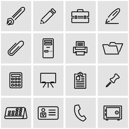 Vector line office icon set. Office Icon Object, Notes Icon Picture, Notes Icon Image - stock vectorのイラスト素材