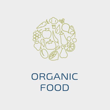 Vector logo design template with fruit and vegetable icons in trendy linear styleのイラスト素材