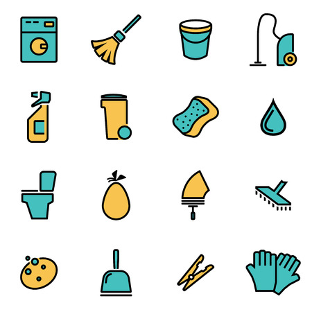 Trendy flat line icon pack for designers and developers. Vector line cleaning icon set, cleaning icon object, cleaning icon picture, cleaning icon image - stock vectorのイラスト素材