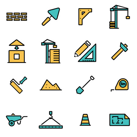 Trendy flat line icon pack for designers and developers. Vector line construction icon set, construction icon object, construction icon picture, construction icon image - stock vectorのイラスト素材